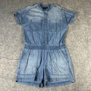 J Crew Chambray Denim Romper Womens 4 Cotton Blue Casual Minimalist Capsule Flaw